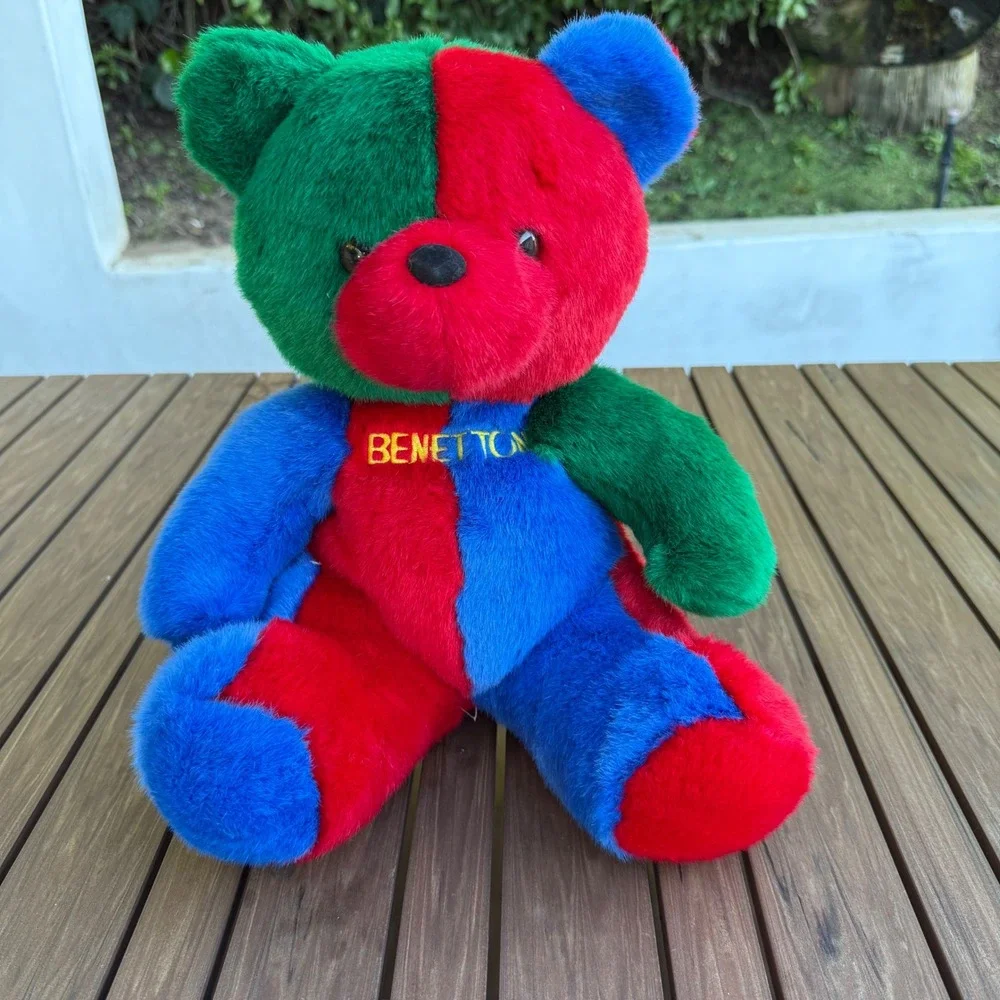Vintage United Colors of Benetton Color Block Teddy‎ Bear Plush Red Blue Green